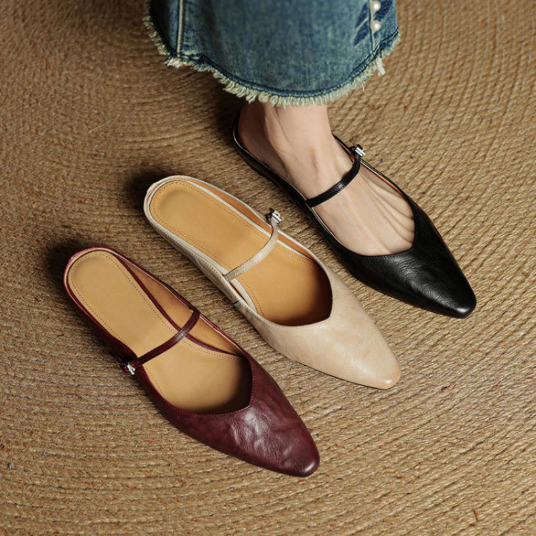 Women's Pointed-Toe Mules with Mary Jane Strap and Open Back