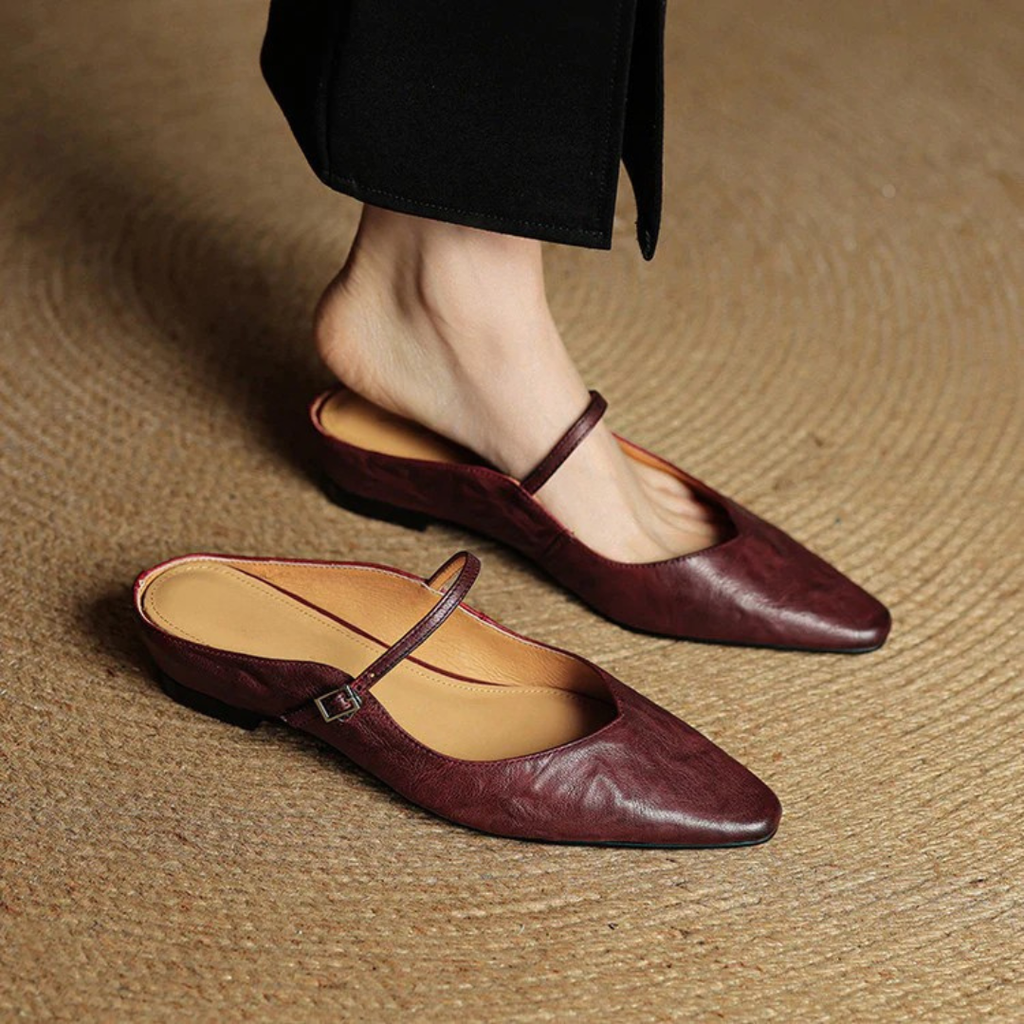 Women's Pointed-Toe Mules with Mary Jane Strap and Open Back