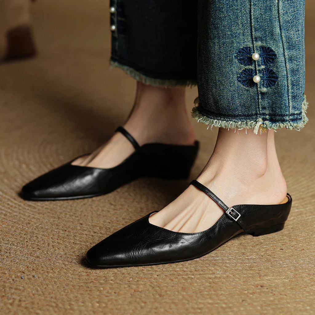Women's Pointed-Toe Mules with Mary Jane Strap and Open Back