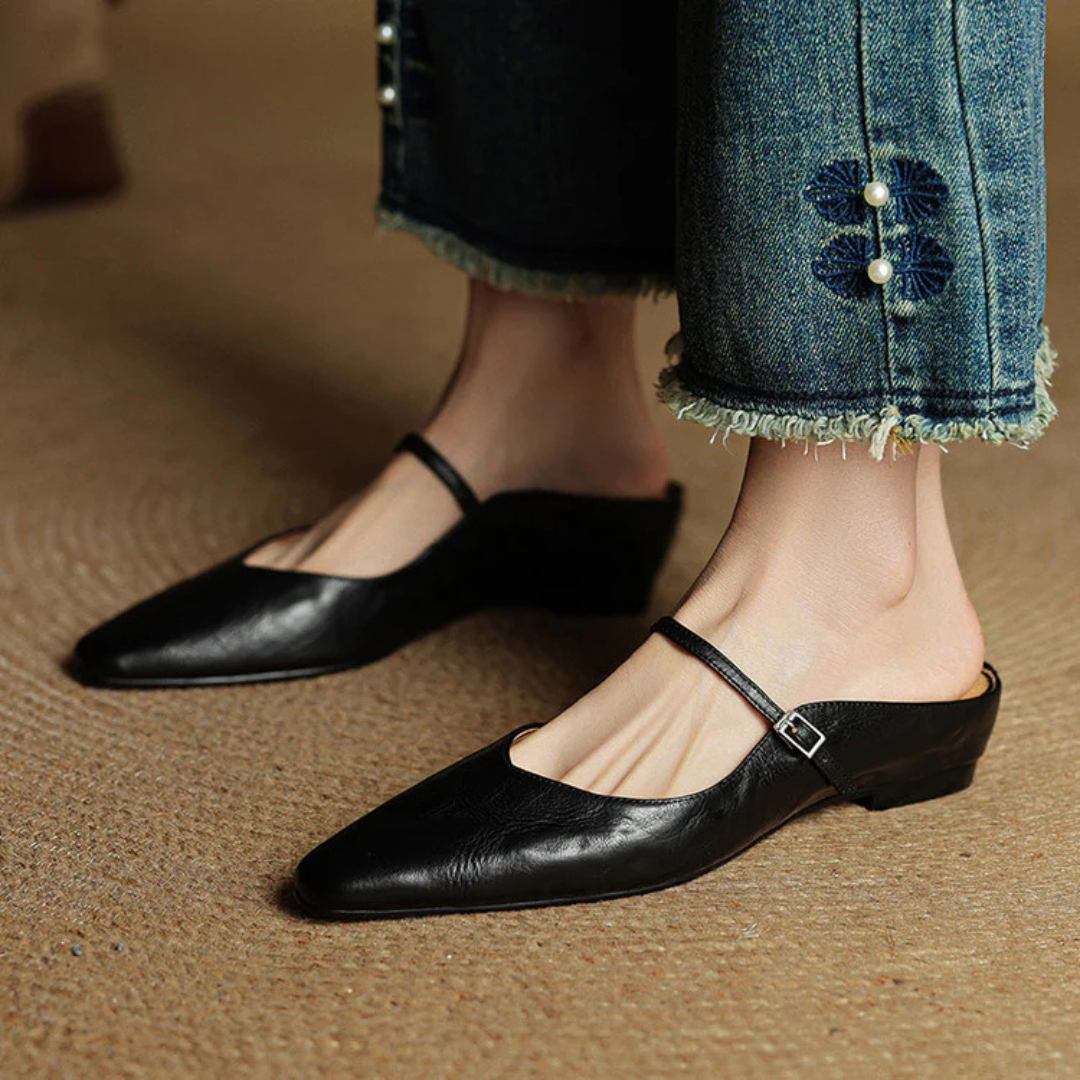 Women's Pointed-Toe Mules with Mary Jane Strap and Open Back