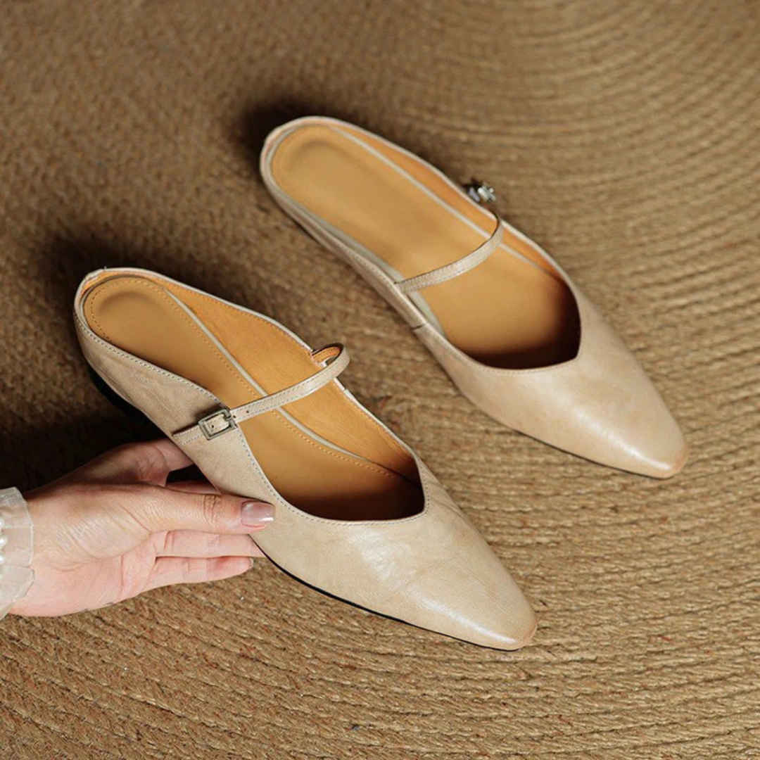 Women's Pointed-Toe Mules with Mary Jane Strap and Open Back