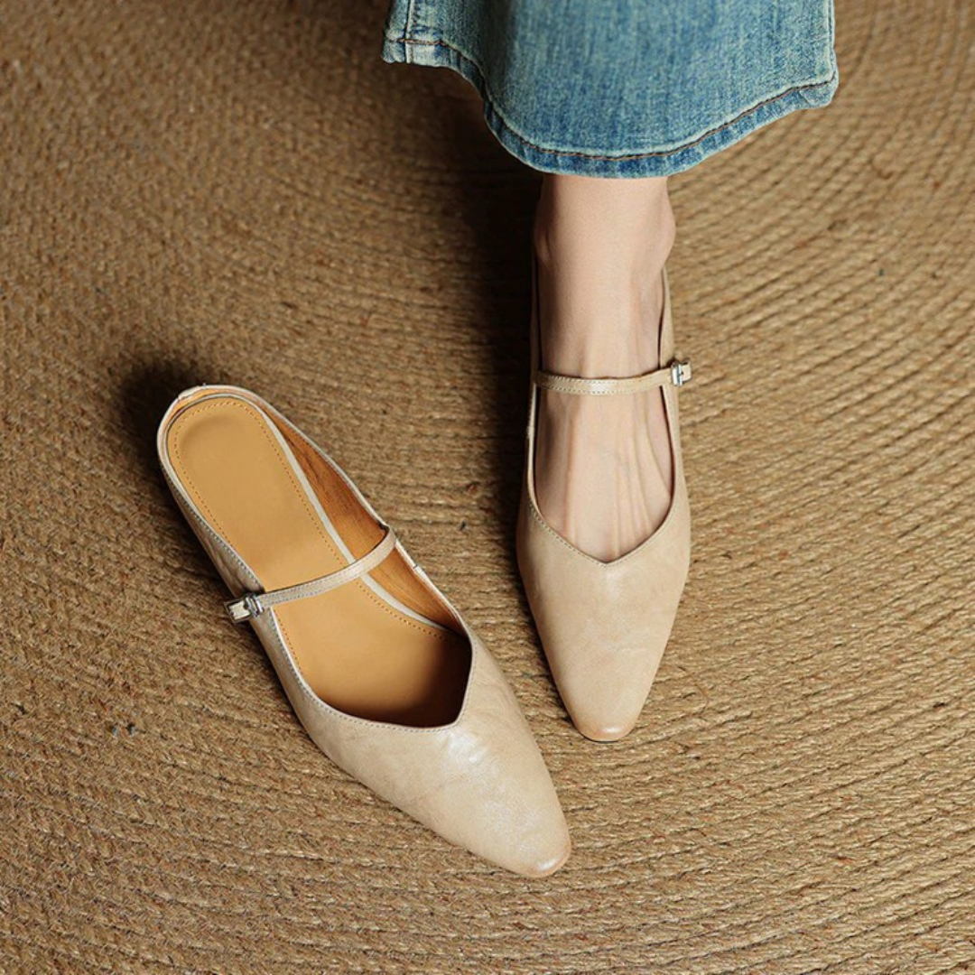 Women's Pointed-Toe Mules with Mary Jane Strap and Open Back