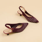 Women's Pointed-Toe Slingback Heels with Diagonal Stripe Upper and Pearl Buckle Detail