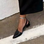 Women's Pointed-Toe Slingback Heels with Embossed Scale-Pattern Upper and Block Heel
