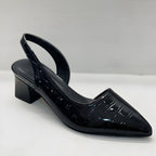 Women's Pointed-Toe Slingback Heels with Embossed Scale-Pattern Upper and Block Heel