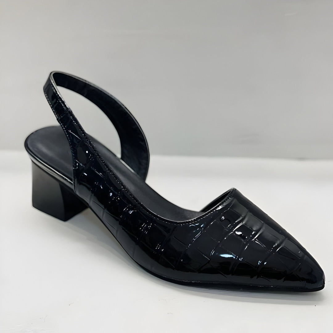 Women's Pointed-Toe Slingback Heels with Embossed Scale-Pattern Upper and Block Heel