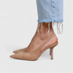 Women's Pointed Toe Slingback Heels with Slim Stiletto Heel and Open Back Strap