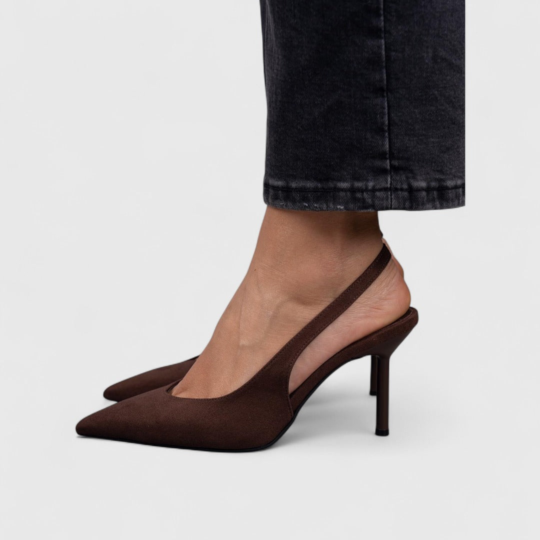 Women's Pointed Toe Slingback Heels with Slim Stiletto Heel and Open Back Strap