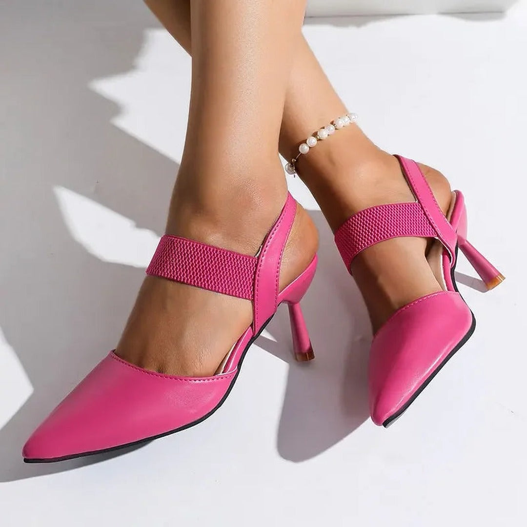 Women's Pointed-Toe Slingback Heels with Textured Strap Band and Stiletto Heel