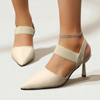 Women's Pointed-Toe Slingback Heels with Textured Strap Band and Stiletto Heel
