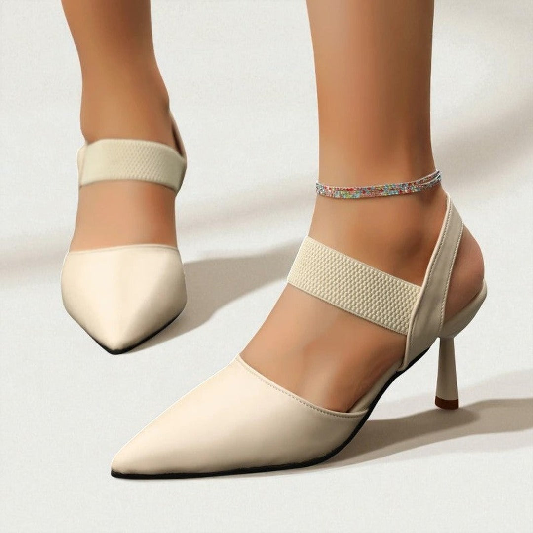 Women's Pointed-Toe Slingback Heels with Textured Strap Band and Stiletto Heel