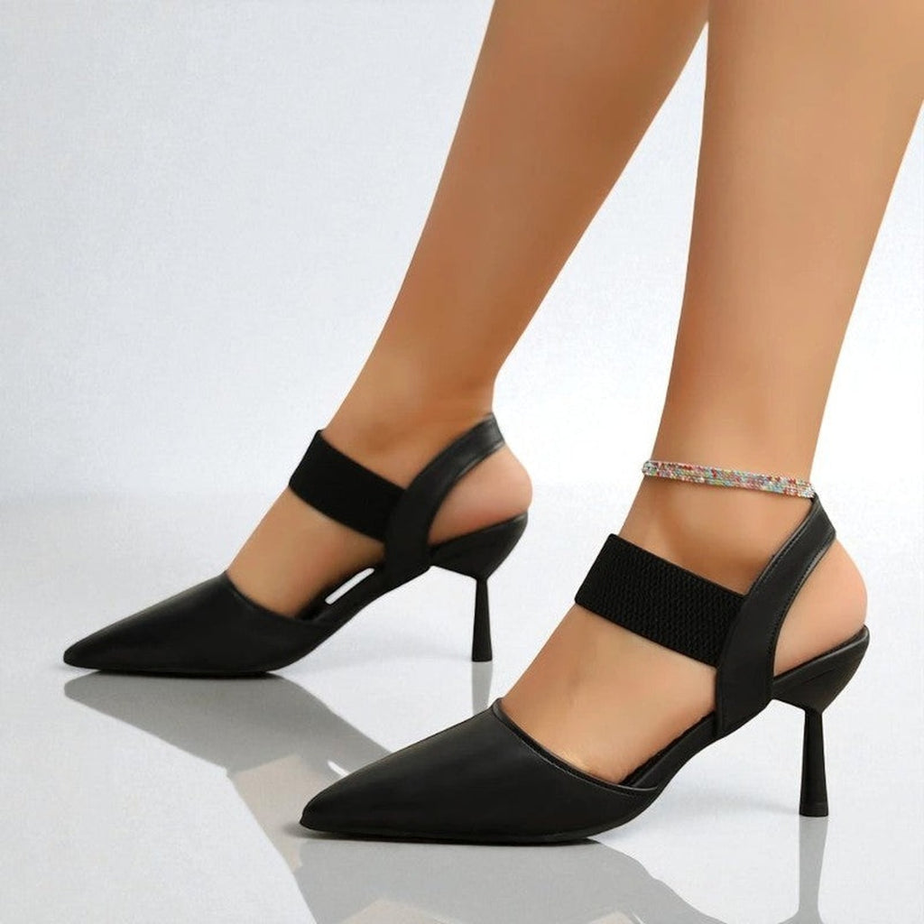 Women's Pointed-Toe Slingback Heels with Textured Strap Band and Stiletto Heel