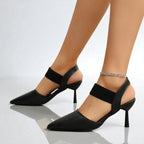 Women's Pointed-Toe Slingback Heels with Textured Strap Band and Stiletto Heel