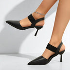 Women's Pointed-Toe Slingback Heels with Textured Strap Band and Stiletto Heel