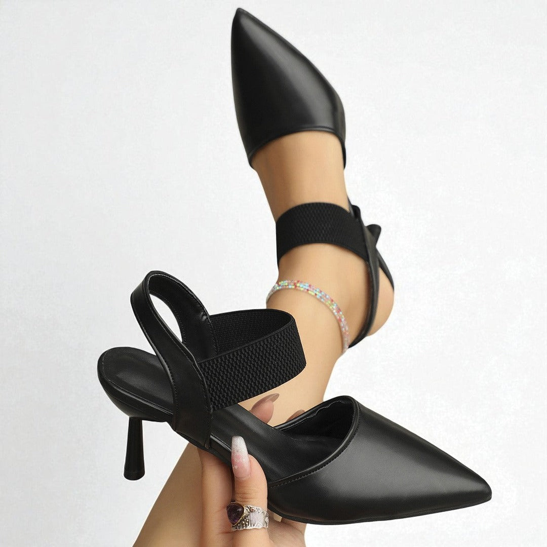 Women's Pointed-Toe Slingback Heels with Textured Strap Band and Stiletto Heel