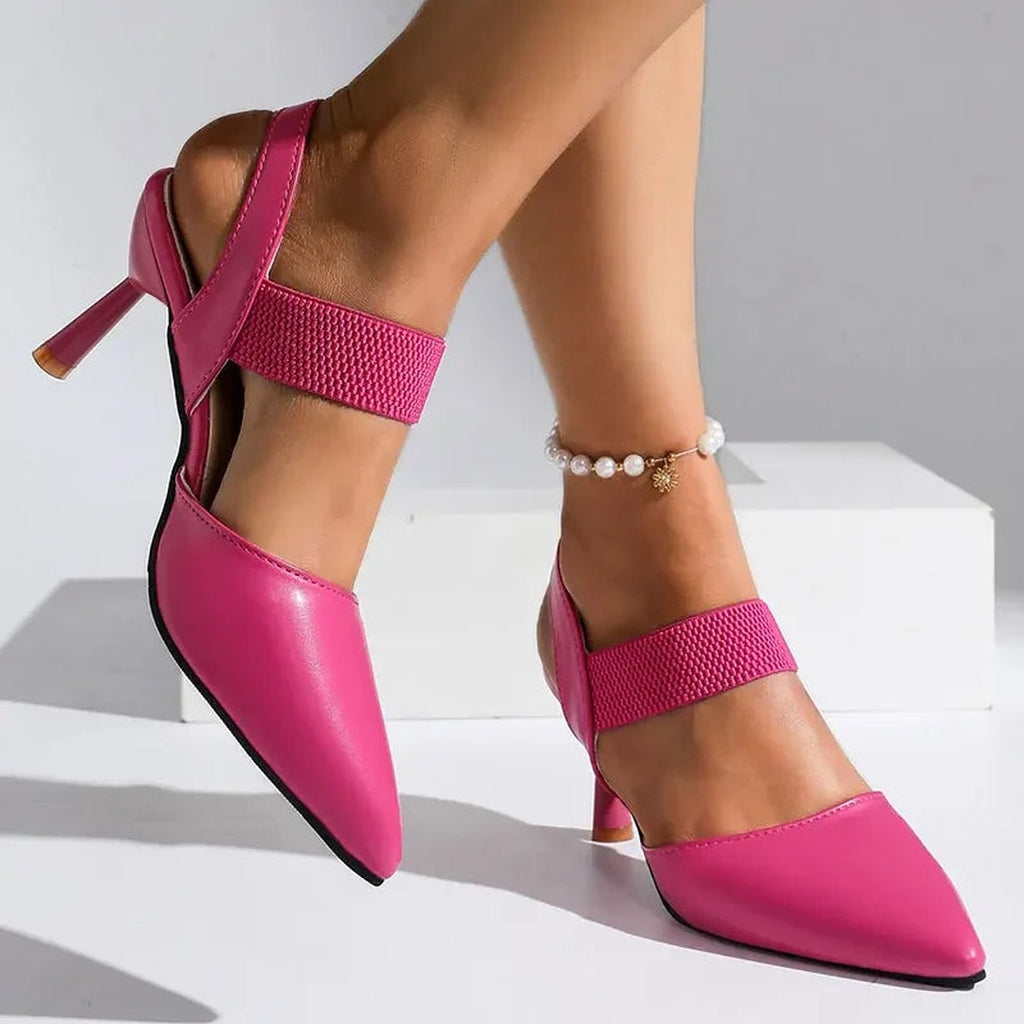 Women's Pointed-Toe Slingback Heels with Textured Strap Band and Stiletto Heel