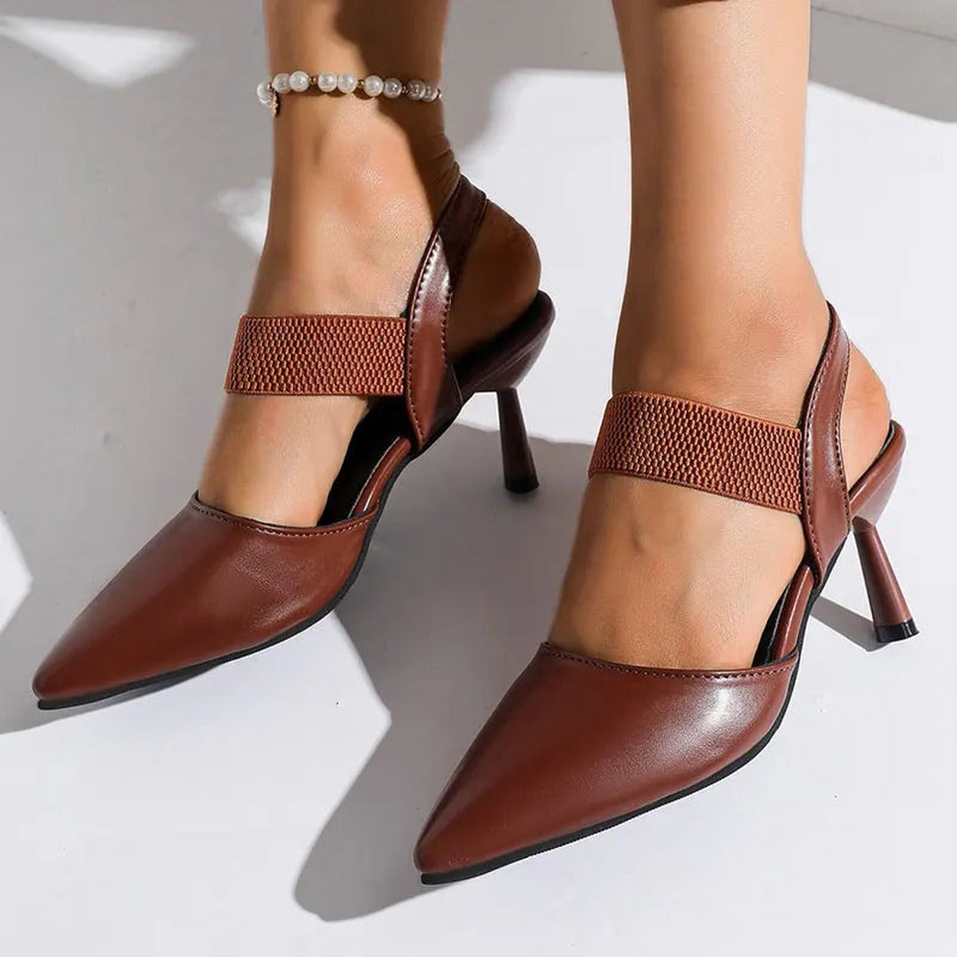 Women's Pointed-Toe Slingback Heels with Textured Strap Band and Stiletto Heel