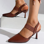 Women's Pointed-Toe Slingback Heels with Textured Strap Band and Stiletto Heel
