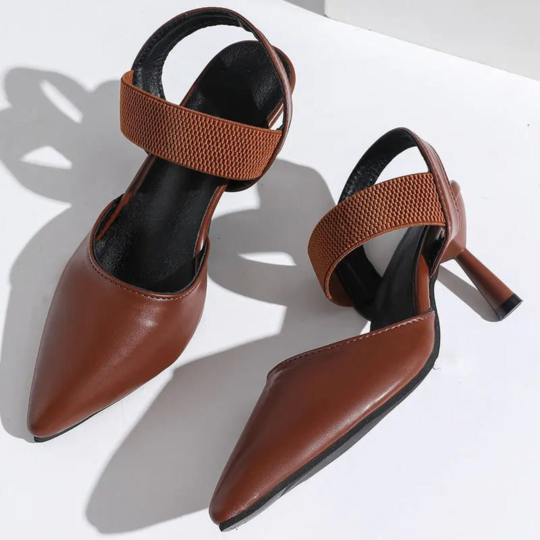 Women's Pointed-Toe Slingback Heels with Textured Strap Band and Stiletto Heel
