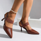 Women's Pointed-Toe Slingback Heels with Textured Strap Band and Stiletto Heel