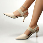 Women's Pointed-Toe Slingback Heels with Textured Strap Band and Stiletto Heel