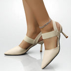 Women's Pointed-Toe Slingback Heels with Textured Strap Band and Stiletto Heel