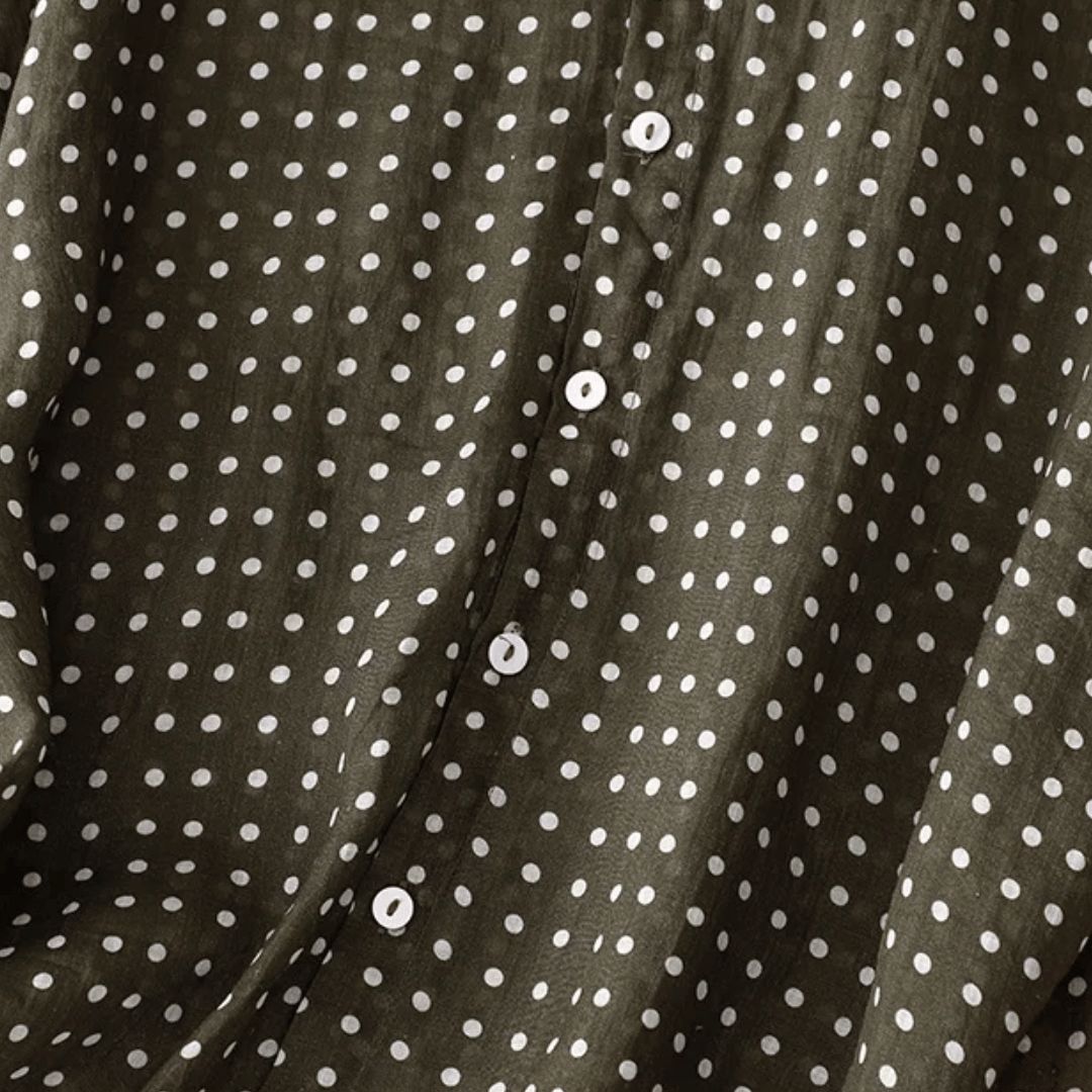Women's Polka Dot Button Front Blouse with Collar and Cap Sleeves