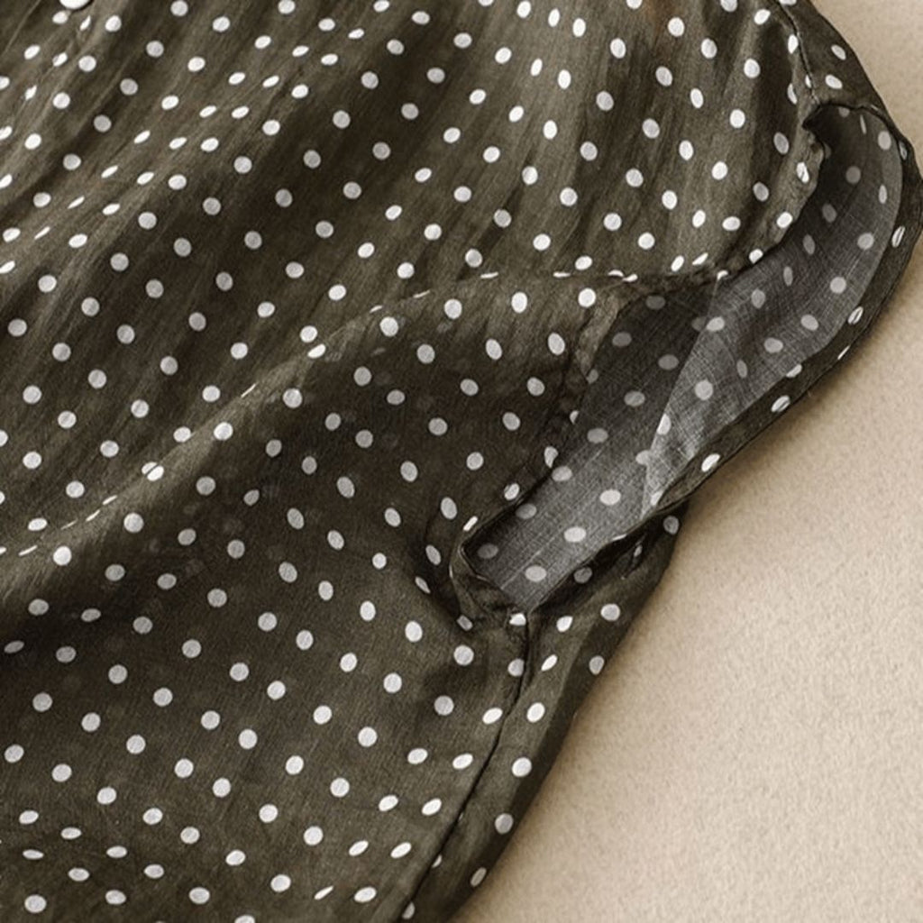 Women's Polka Dot Button Front Blouse with Collar and Cap Sleeves