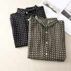 Women's Polka Dot Button Front Blouse with Collar and Cap Sleeves