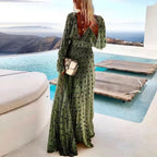 Women's Polka Dot Maxi Dress with Long Sleeve