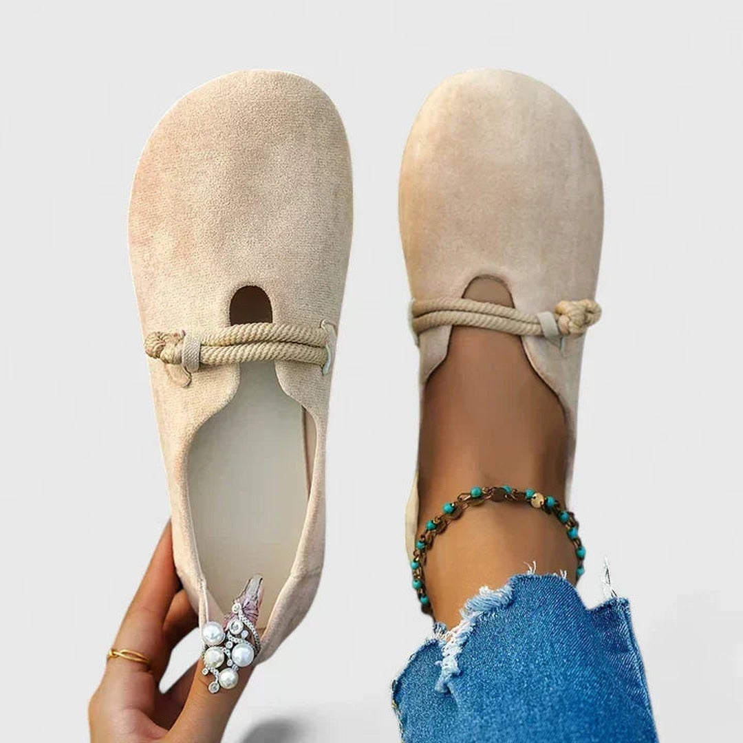 Women's Round Toe Flat Shoes with Rope Strap and Cut-Out Detail