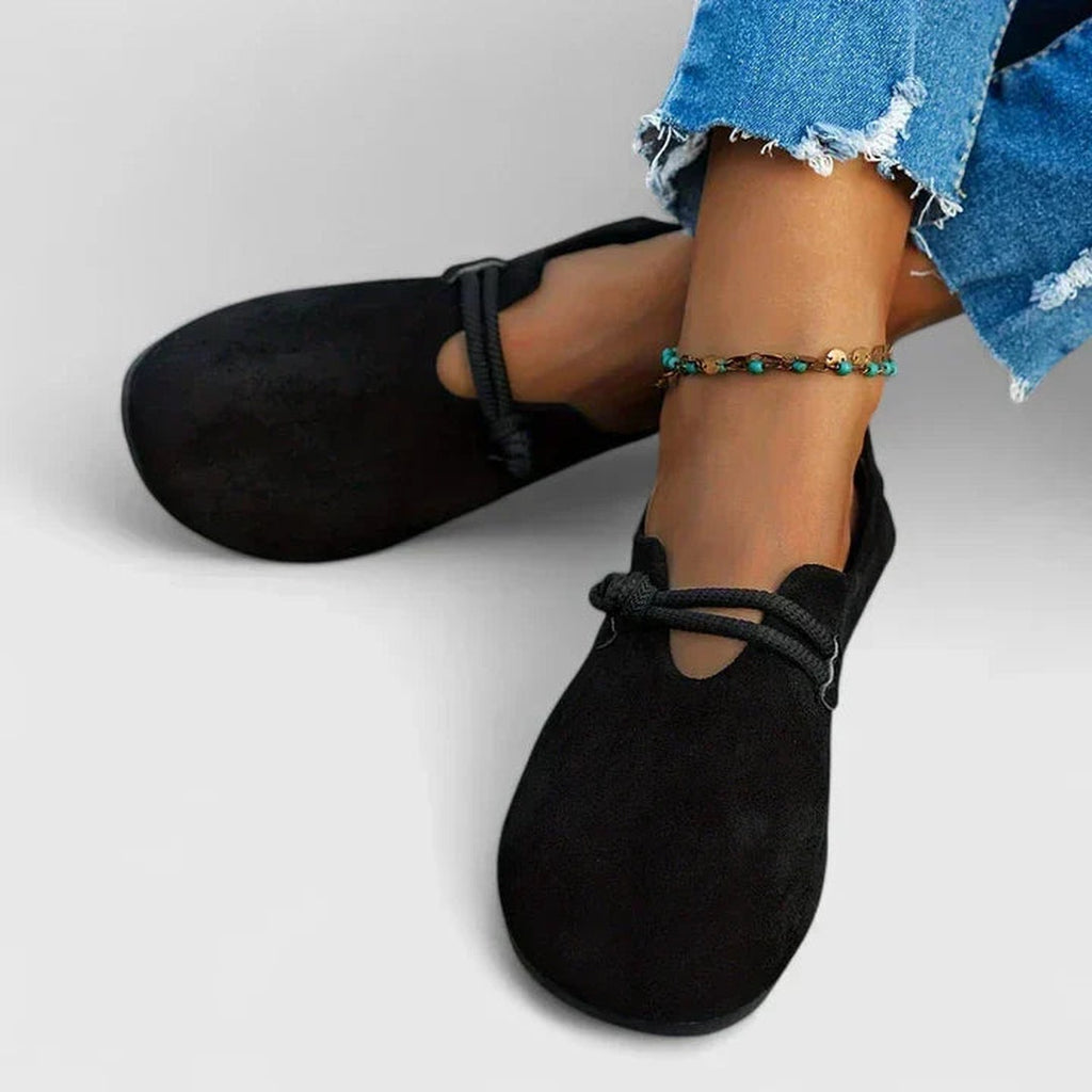 Women's Round Toe Flat Shoes with Rope Strap and Cut-Out Detail