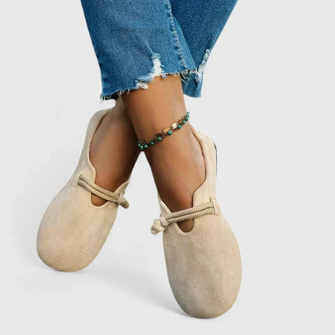 Women's Round Toe Flat Shoes with Rope Strap and Cut-Out Detail