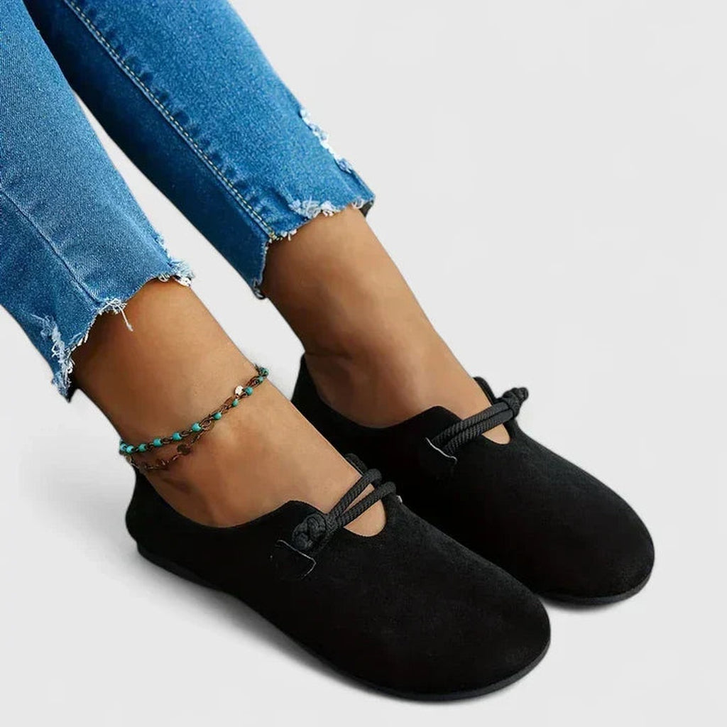 Women's Round Toe Flat Shoes with Rope Strap and Cut-Out Detail