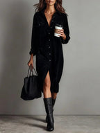 Women's Shirt Midi Dress with Button Front and Chest Pockets