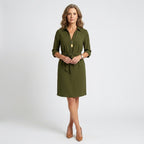 Women's Shirt Midi Dress with Tie Belt