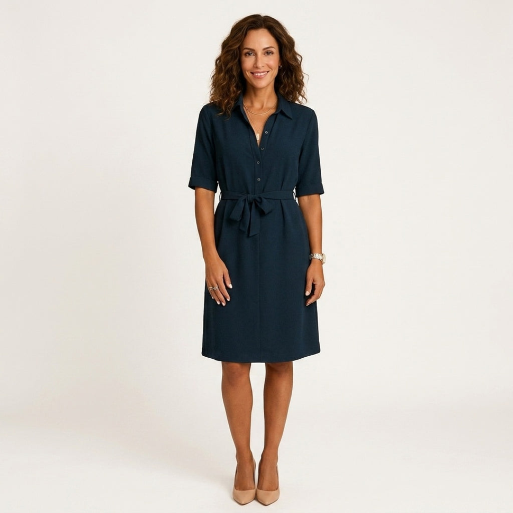 Women's Shirt Midi Dress with Tie Belt