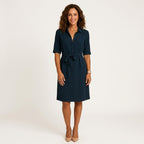 Women's Shirt Midi Dress with Tie Belt