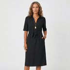 Women's Shirt Midi Dress with Tie Belt
