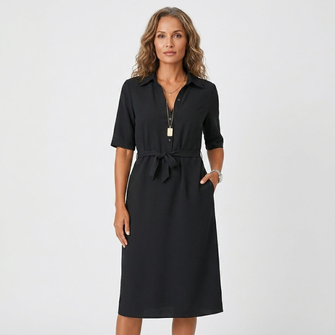 Women's Shirt Midi Dress with Tie Belt