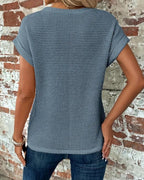 Women's Short Sleeve Top with Waffle-Texture Surface and Twisted Front Hem Detail