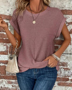 Women's Short Sleeve Top with Waffle-Texture Surface and Twisted Front Hem Detail