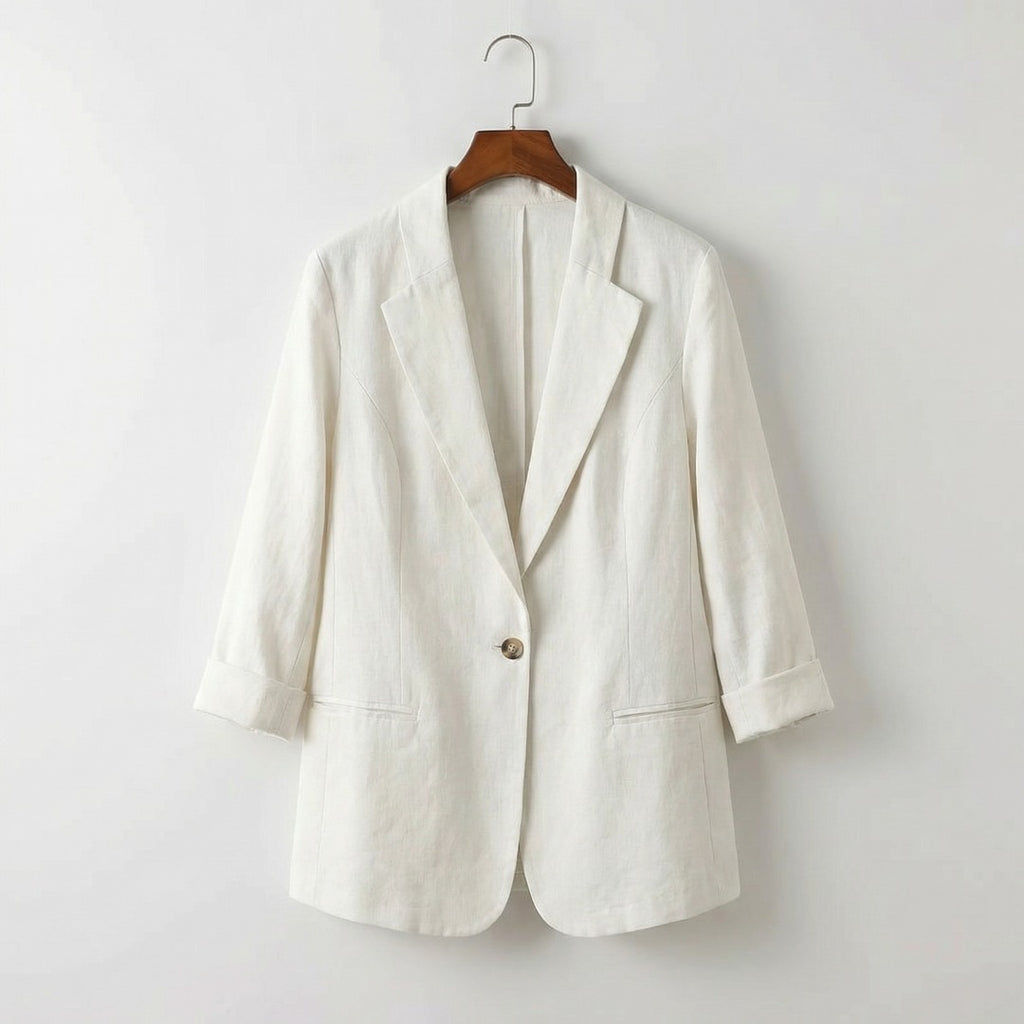 Women's Single Button Blazer with Notch Lapel and Rolled Cuff Sleeves