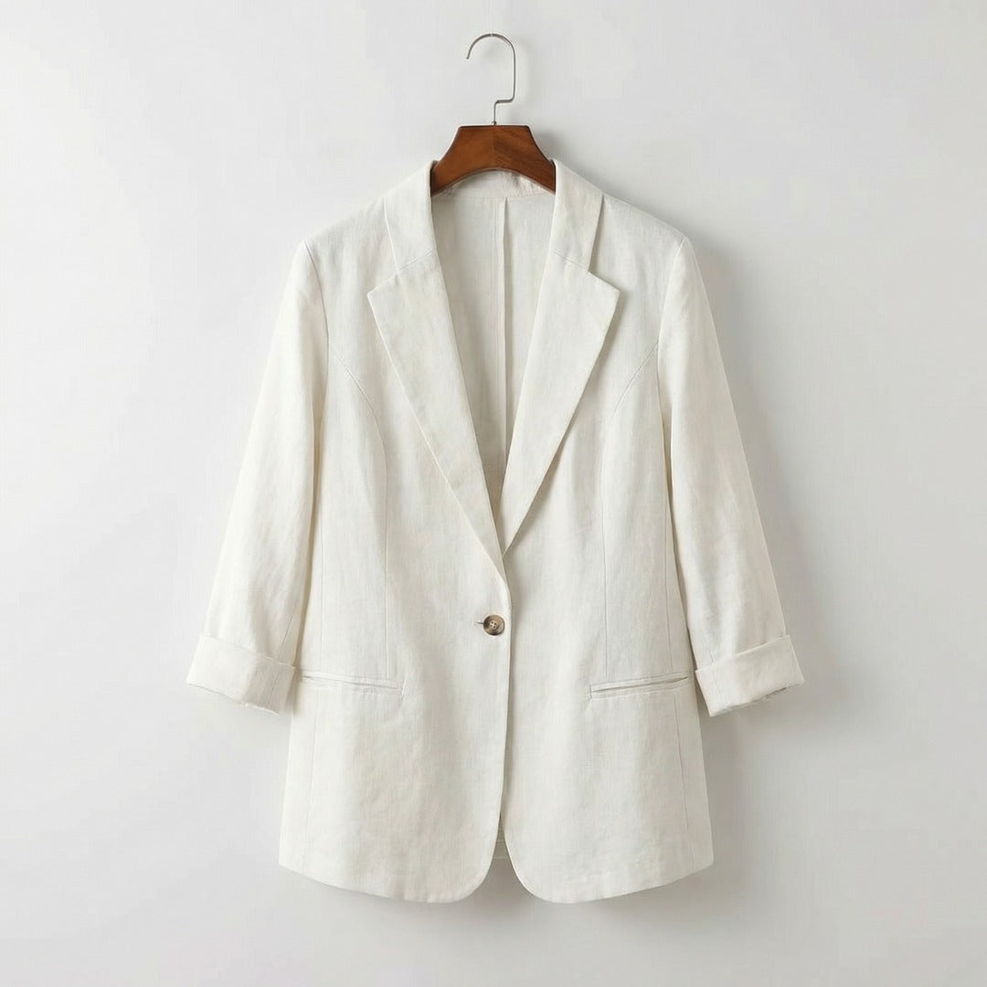 Women's Single Button Blazer with Notch Lapel and Rolled Cuff Sleeves