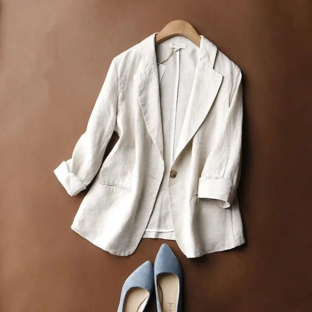 Women's Single Button Blazer with Notch Lapel and Rolled Cuff Sleeves