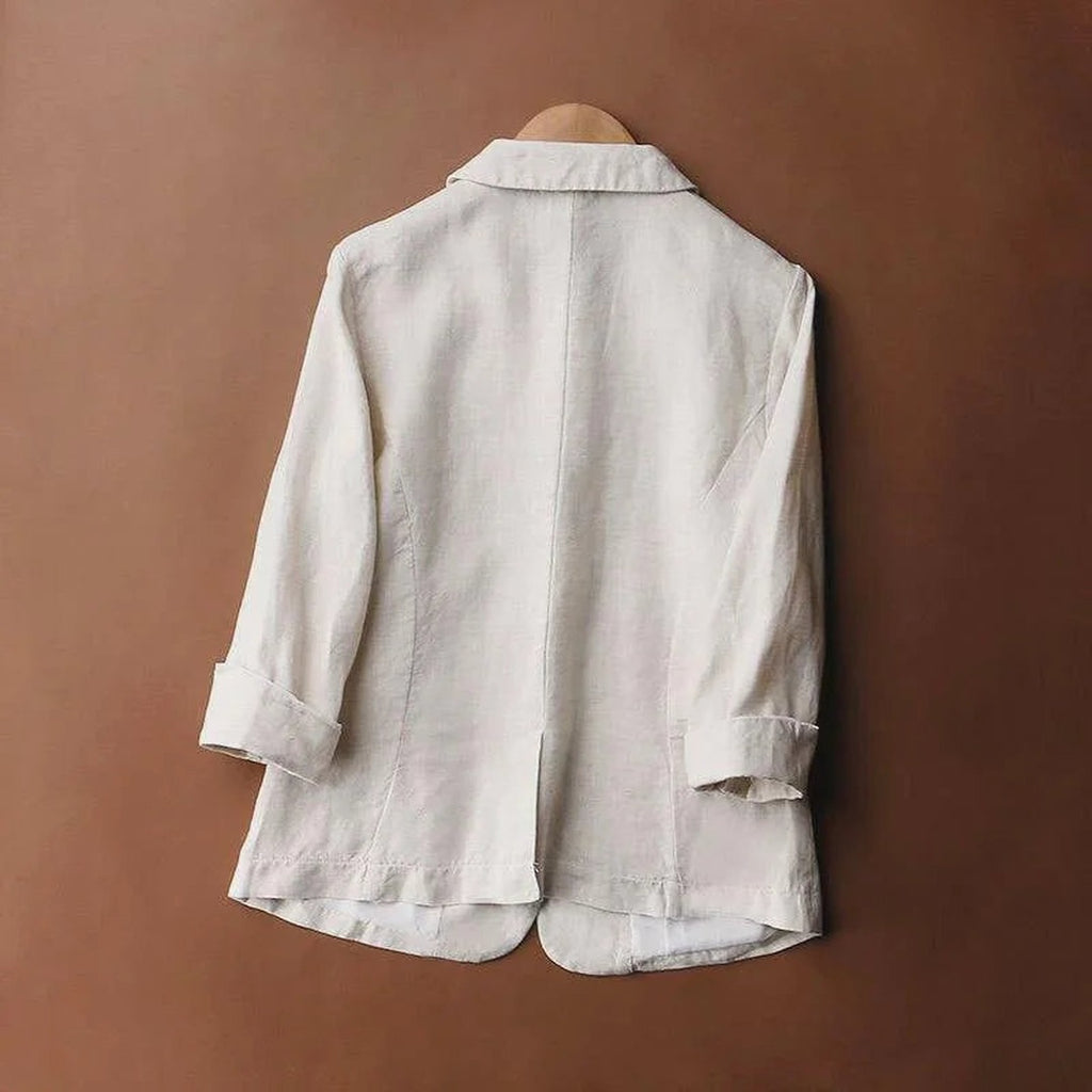 Women's Single Button Blazer with Notch Lapel and Rolled Cuff Sleeves