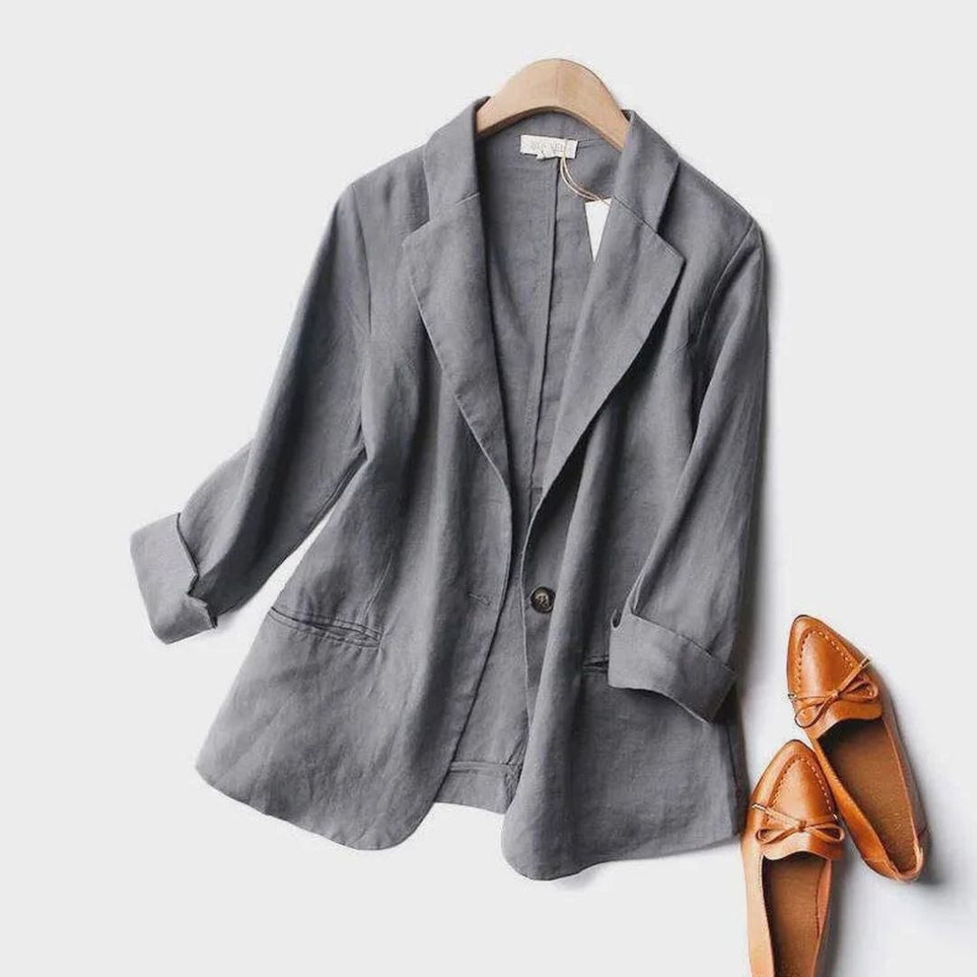 Women's Single Button Blazer with Notch Lapel and Rolled Cuff Sleeves