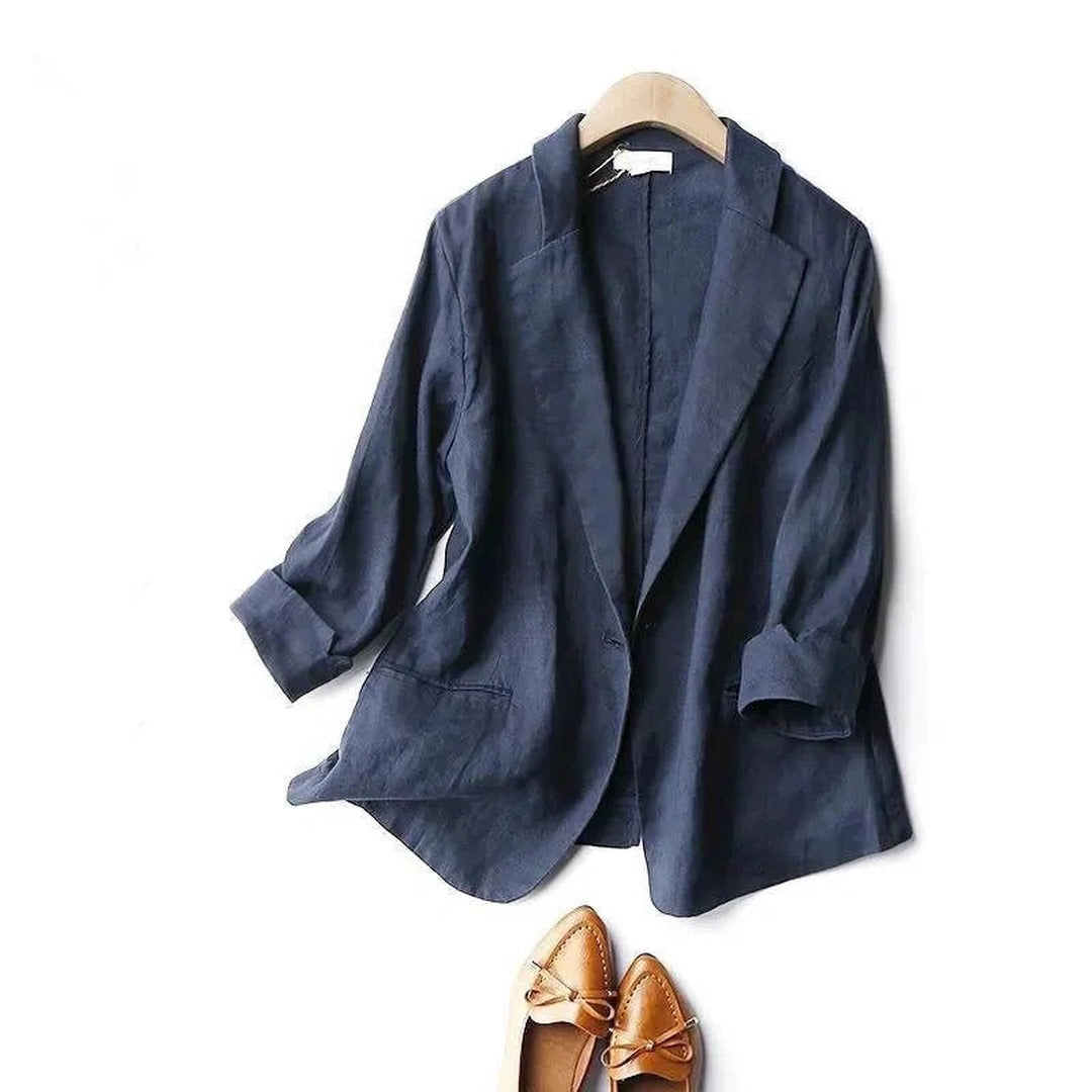 Women's Single Button Blazer with Notch Lapel and Rolled Cuff Sleeves