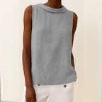Women's Sleeveless Top with Rolled Collar and Centre Back Seam