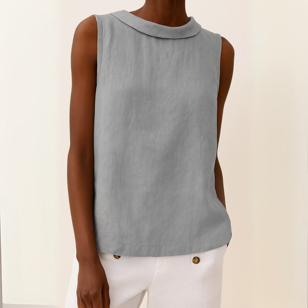 Women's Sleeveless Top with Rolled Collar and Centre Back Seam